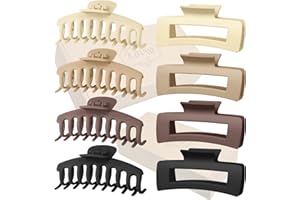 Kavya 8 Pinces Cheveux Femme Grande, 10.5cm Antidérapantes Noir Pinces à Cheveux Epais Adulte Griffe Pinces Crabe, Rectangulaire Grosse Hair Claw Clip pour Filles-C