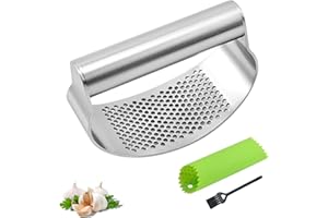 DESIOLE Prensa de ajos, prensa de ajo de acero inoxidable 304 con práctico cepillo de limpieza y juego de pelador de ajos de silicona, Garlic Press