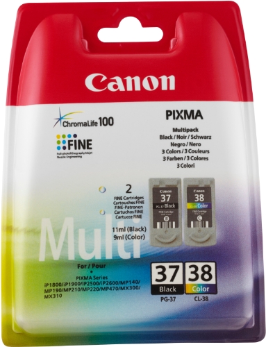 Canon CL-38 / PG-37 Original Tintenpatronen, Multipack 9ml/11ml mehrfarbig/schwarz