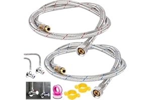 PETGLIMMER 2 Pezzi 80 cm Flessibili per Miscelatori 20mm X 9.5mm, Acqua Calda e Fredda Tubo Flessibile del Rubinetto con Nastro di Tenuta, Acciaio Inox Intrecciato Flessibile Rubinetto Cucina per Cucine e Bagni
