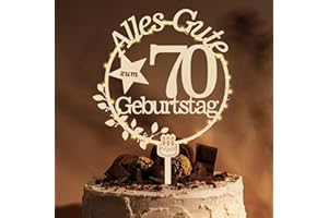 Giftota Cake Topper 70. Geburtstag Holz mit LED Lichterkette - 70. Geburtstag Deko Frauen Männer - Tortendeko 70 Geburtstagsdeko - 70 Geburtstagsdeko