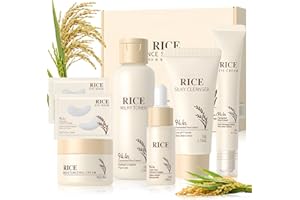 SHOPPGO 7 Piezas Rice Skincare Kit, Skincare Coreano, Rice Korean Skincare Con Limpiador Facial, Rice Toner, Cremas Faciales Mujer, Contorno de Ojos, Contorno de Ojos Coreano, Serum Coreano