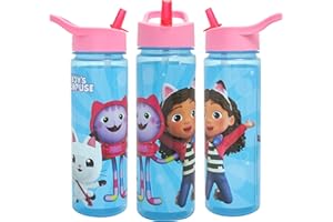 DREAMWORKS GABBY'S DOLLHOUSE Gabby's Dollhouse KIds Water Bottles With Flip Up Straw 600ml – Official Gabbys Dollhouse Toys UK Merchandise by Polar Gear – BPA Free, Recyclable Girls Water Bottle, Blue, Pink