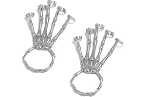 EnixwH 2 Pulsera De Calavera, Cadena Ajustable para El Dedo con Calavera, Pulsera Gótica Punk con Anillo, Joyería De Halloween, Cadena De Metal para El Dedo, para Cosplay Halloween