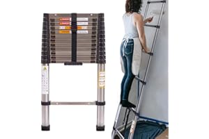 YIYAI Échelle Télescopique 3,8M Escabeau Telescopique Pliable échelle Pliante en Acier Inoxydable, Marchepieds escamotables, Charge Max 150 kg