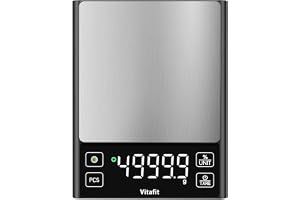Vitafit 5kg Digital Köksvåg Hög Noggrannhet 0.1g, Matvåg Extra Stor LED | Professionell Fabrik Sedan 2001 LFGB-Godkänd Våg Procentfunktion för Matlagning, Bakning och Kaffe, 304 stål, 3xAAA