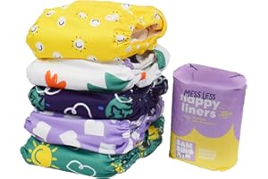 Bambino Mio, Pack de inicio de pañales de tela reutilizables: 5 pañales ajustables + 5 refuerzos de bambú y algodón + 1 rollo de 100 protectores desechables. Valiente