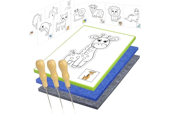 Lifuncren 3 Pièces Kit de Piquage Enfant, Kit Poinçonnage avec Tapis Feutre 20X15 cm pour Maternelle, Prickelset Fabrication (Thème Animalier)