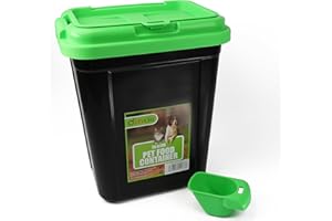 DIVCHI 20L Pet Food Storage Container Flip Top Locking System With Integrated Scoop Plastic Birds Airtight Pet Dog Cat Animal Dry Food 9 KG Dispenser Bin (Green)