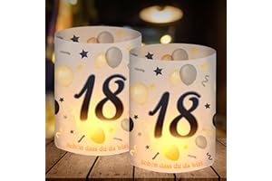 SUPRELUCK 12 Windlicht Tischdeko 18 Geburtstag, Deko 18. Geburtstag Junge Mädchen, Schön DASS Du Da Bist, 18 Jahre Happy Birthday Tischdeko, Geeignet für Teelichter oder Kerzen