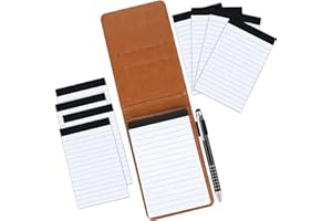 Elezeal Soft Leather A7 Notebook Pocket Refill Notepad Holder Set, Small Memo Note Pad, 8 Pcs 40 Sheets Lined 3" x 5" Refills Memo Book Steno Notebooks, 1 x Black ink Pen (Champagne-10 pack)