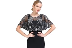 GIBZ Mujer Chal Lentejuelas Elegante Estola de Noche Cárdigan Suave 1920's Vintage para Fiesta