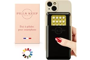 PILLS KEEP Etui pour plaquette de pilule contraceptive - A coller sur téléphone ou sur coque smartphone - Pilulier Made in France - Pochette boîtier pour médicament, carte bancaire, carte d’identité - Noir