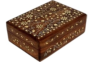 Ajuny Ręcznie rzeźbione drewniane ozdobne pudełko do przechowywania biżuterii z kwiatowymi rzeźbami wzór mosiężna wkładka pamiątka podróż skrzynia skarb uchwyt na drobiazgi organizer świetne prezenty
