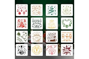 KANOSON Christmas Stencils, 16Pcs Reusable Craft Stencils for Kids and Adults, Plastic Christmas Stencils Templates for Window&Wall Painting/Crafts Spraying/Card Making/Home Decor (5x5 inch)