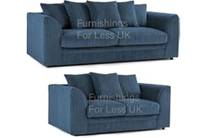 FURNISHINGS FOR LESS UK New Luxor Marine Blue Fabric Sofa Suite 3 Seater and 2 Seater Soft Jumbo Cord Sofa Set For Living Room (3 + 2))