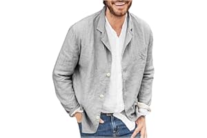 AEGJEGVD Men Linen Shirt Jacket UK Clearance Cotton Linen Casual Blazer Three Buttons Solid Color Loose Suit Jacket Sport Coat Summer Spring Shirts Comforty Lightweight Stylish Blazers Jackets