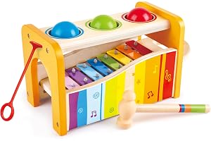 Hape Pound & Tap Bench with Slide-Out Xylophone by Hape, Award-Winning Durable Wooden Musical Pounding Toy for Toddlers, Multifunctional and Bright Colours