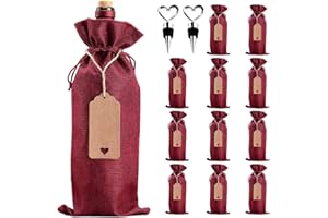 LZYMSZ Yute Burlap Bags, 12pcs Bottle Gift Bags Drawcord Bottle Covers con Etiquetas, Cuerdas y Tapones, Christmas Bottle Bags Reutilizables Bottle Covers para Boda, cumpleaños, Fiesta (Red)