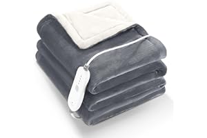 CURECURE Electric Blanket Heated Throw 130 x 180cm Soft Flannel with 4 Heating Levels & 9 Hours Auto Off, Fast Heating & Evenly Heating, Machine Washable & Home Office Use Gray
