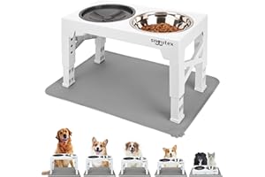 SNOUTEX Gamelle Chien Surelevee - Gamelle pour Chien Surélevée en 5 Hauteurs Réglables, Gamelles Anti Eclaboussure de Toutes Tailles et Tapis Impermeable. Pet Accessories.