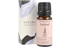 ‎NIKURA Nikura Patchouli Ätherisches Öl - 10ml | 100% reine natürliche Öle | Perfekt für Aromatherapie, Diffusor, Luftbefeuchter, Bad | Ideal für Selbstpflege, Massage, Haut | Vegan & aus UK