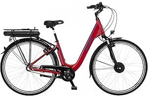 ‎FISCHER Fischer E-Bike City, CITA 1.0 Elektrofahrrad für Damen und Herren, RH 44 cm, Frontmotor 32 Nm, 36 V Akku, rot glänzend, 28 Zoll