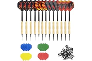 GOIEHIR 12 Piezas Dardos Punta de Plastico, Dardos para Diana Electrónica con 24 Vuelos Adicionales 8 Motivos, 100 Puntas de Dardos de Plástico para Intercambiar