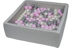 Velinda Bällebad Ballpool Kugelbad Bällchenbad Kinder-Pool mit 200 Bällen/90x90cm (Farbe der Bälle: perlweiß, rosa, grau)