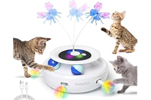 GoldenSun Jouet pour Chat, Jouet Interactif électrique 3 en 1 pour Chats, Whack-A-Mole, Papillon Flottant, Balle Incluse, Jouet pour Chat Rechargeable par USB avec 4 Accessoires