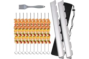 ULVBABI BBQ Skewer Rack Set, 2 Kebab Racks and 10 Metal Barbecue Skewers, Stainless Steel Meat Skewers with Holder, Universal Skewers Accessories for Gas Grill, Charcoal Grill, Smoker