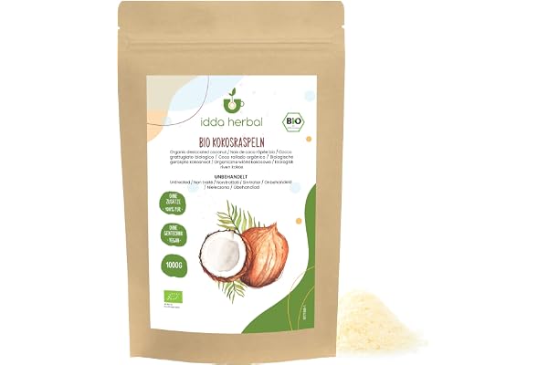 IDDA Herbal Kokos Flingor BIO 1kg, Kokosflingor, Strimlat Rått Kokoskött för Bakning och Desserter