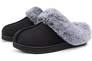 VeraCosy Women's Classic Suede Memory Foam Slippers Anti-Skid Scuff with Warm Faux Fur Collar
