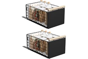 KOOLKASA 2 Piezas cajones extraibles para cocina, cajon extraible mueble más profundo con rieles para cajones y manija de madera, cajón extraíble de metal para gabinetes de cocina - 40 L x 24 W x 19,5 H CM