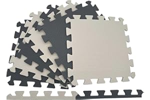 MaTvize Eva Foam Baby Play Mat – 24Pcs (29x29cm) 8mm Thick Soft Grey & Beige Interlocking Floor Tiles, Waterproof, Non-Slip, Safe & Comfortable Matting for Kids Child (Grey+Beige, 24 Pack)