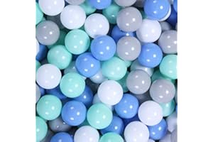 PlayMaty 100 Stück Bunte Pit Bälle Phthalat- und BPA-frei aus stabilem Plastik für Kinder-Spielhäuser, Pool und Ballgrube, Durchmesser 5,5 cm (Blau-Grau-Weiß)