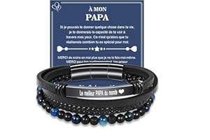 VGWON Cadeau pour Homme Bracelet cuir VéRitable avec Pierres Naturelles, Cadeau pour Couple Mari Petit-Ami Fils Papa Grand pere, Cadeau pour Saint-Valentin Fete des Peres NoëL Anniversaire