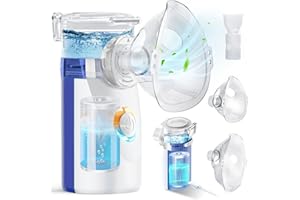Aerosol Portatile Silenzioso, Wholede Macchina Aerosol per Adulti e Bambini, Aerosol Ultrasuoni con 2 Maschere E Boccaglio, 2 Modalità Regolabili, USB-C Ricaricabile(Blu)