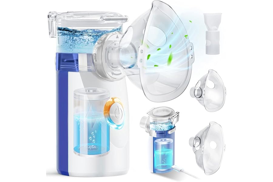 Portable Silent Aerosol, Wholede Machine Aerosol for Adults and Children, Ultrasonic Aerosol with 2 Masks and Snorkel, 2 Adjustable Modes, USB-C Rechargeable (Blue)