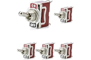 QWORK® 5 Pièces Interrupteur à Bascule en Cuivre Haute Performance, Interrupteur Levier pour Bateau Auto Camion, 20A 125V 15A 250V SPST 2 Borne Pin ON/OFF