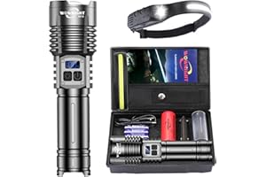 ‎WOWNIGHT WOWNIGHT Taschenlampe LED Aufladbar 500,000 Lumen, 2 Schalter LED Taschenlampe Extrem Hell USB C, Starke Taktische Taschenlampe Batteriebetrieben, Stufenlos Dimmbar Mit Stirnlampe For Outdoor Notfälle