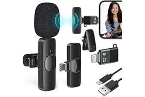 K8 wireless microphone, 2.4ghz 2 in 1 digital mini portable recording clip mic with receiver for all type-c lightning mobile phones camera laptop for vlogging youtube online class, zoom call