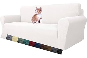 ‎MAXIJIN MAXIJIN Super Stretch Couch Bezug für 3-Sitzer Couch, 1-teilige Universal-Sofabezüge Wohnzimmer Jacquard Spandex Möbelschutz Hunde Haustierfreundliche Couch Schonbezug (3 Sitzer, Weiß)