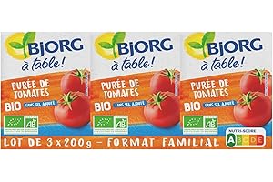 BJORG - Purée Tomate Bio - Sans Sel Ajouté - 100% Végétale - 3 briques de 200 g - lot de 2 (total de 1200 g)