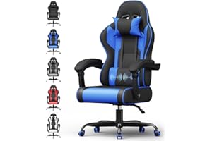 Airfish Silla de Oficina Ergonomica, Silla Gaming con Masajeador, Sillas Oficina con reposacabezas y reposapies, Cadeiras Gaming con Ruedas, Gamer Chair Reclinable 90-150°, Capacidad 150 kg, Azul