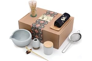 Artcome 9Pcs Japanese Matcha Tea Set, Matcha Bowl with Pouring Spout, Matcha Whisk, Ceramic Whisk Holder, Tea Scoop, Matcha Powder Caddy, Traditional Handmade Matcha Ceremony Gift Box Kit