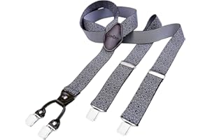 DonDon hombres tirantes 3,5 cm ancho 4 clips con piel cuero marrón de forma Y elástico y con longitud ajustable