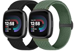 Vodtian Geflochtenes Armband Kompatibel mit Fitbit Versa 4/Versa 3/Sense 2/Sense Armband für Damen Herren, Elastisch Verstellbar Nylon Solo Loop Uhrenarmband für Fitbit Versa 4/Versa 3/Sense 2/Sense