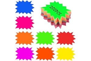 HMIEPRS 200Pcs Fluoreszierend Starburst Preisschild, Neon Papier Star Burst Verkaufsschilder, 8 Farbe Verkaufsetiketten Zeichen, Preisetiketten Display Schilder für Ladengeschäft Supermärkten