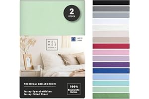 ‎VEL VET HOME VelvetHome Doppelpack Spannbettlaken 90x200cm | 100% gekämmte Baumwolle 165gsm | 2er Set Bettlaken 90x200 bis 25 cm Matratzenhöhe | Jersey | Premium Qualität | Hell-grün | 90 x 200 +30